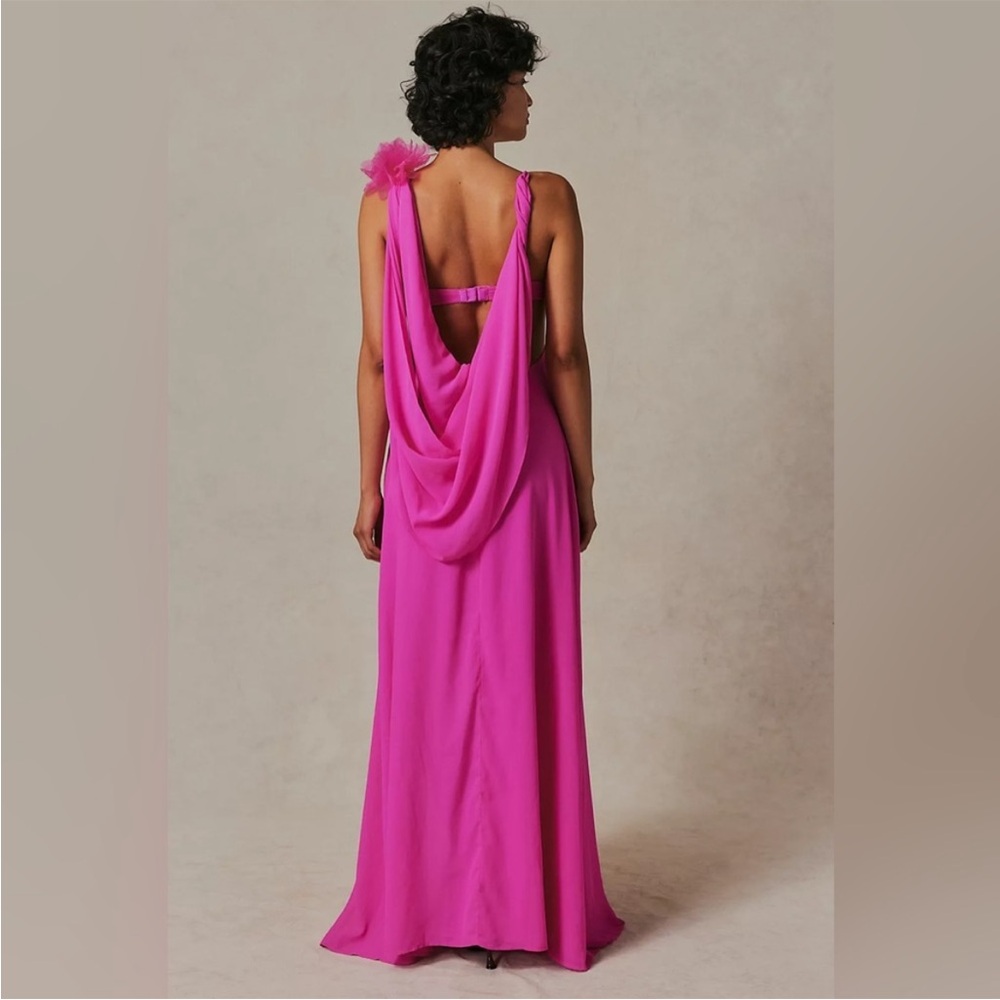 For Love And Lemons Davis Chiffon Bright Pink‎ Underwire Maxi Dress Gown - Picture 6 of 13